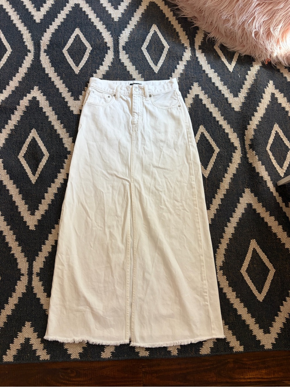 J. Crew White Maxi Denim Skirt with Raw Hem